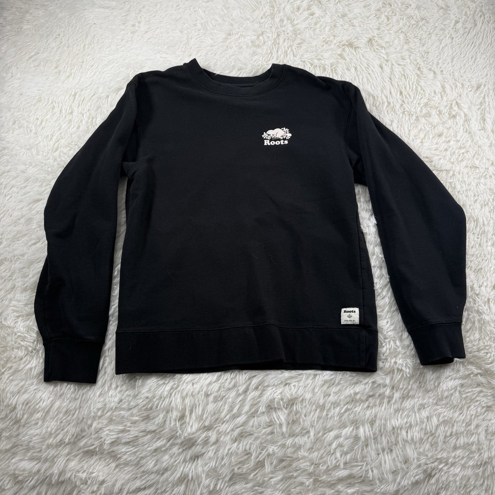 Roots Sweater Mens XS Blackโ Crewneck Sweatshirt Streetwear Long Sleeve Pullover